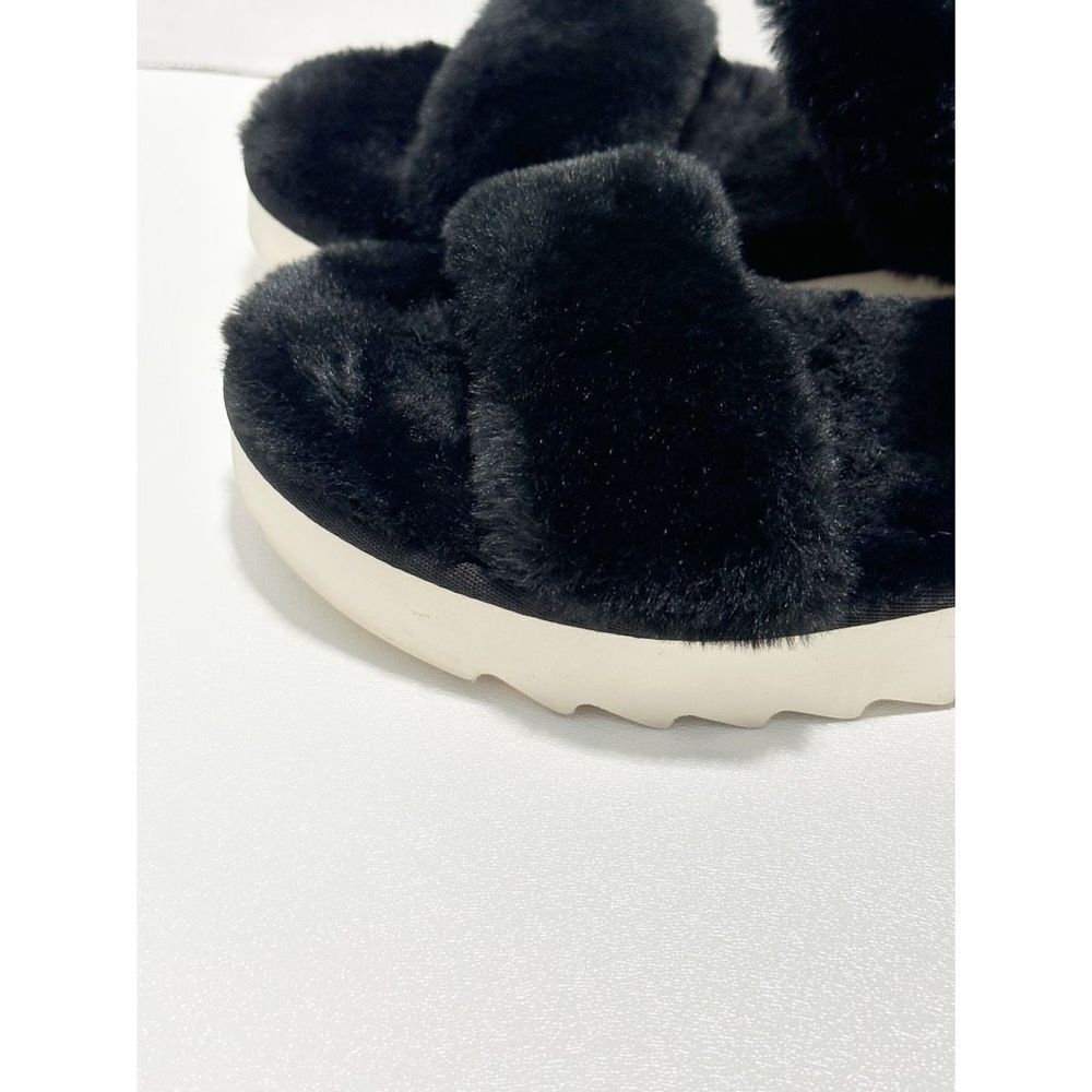 Koolaburra Fuzz-On Faux Fur Sandal Slippers Slide On Black White Women’s Size 12 - Picture 4 of 13